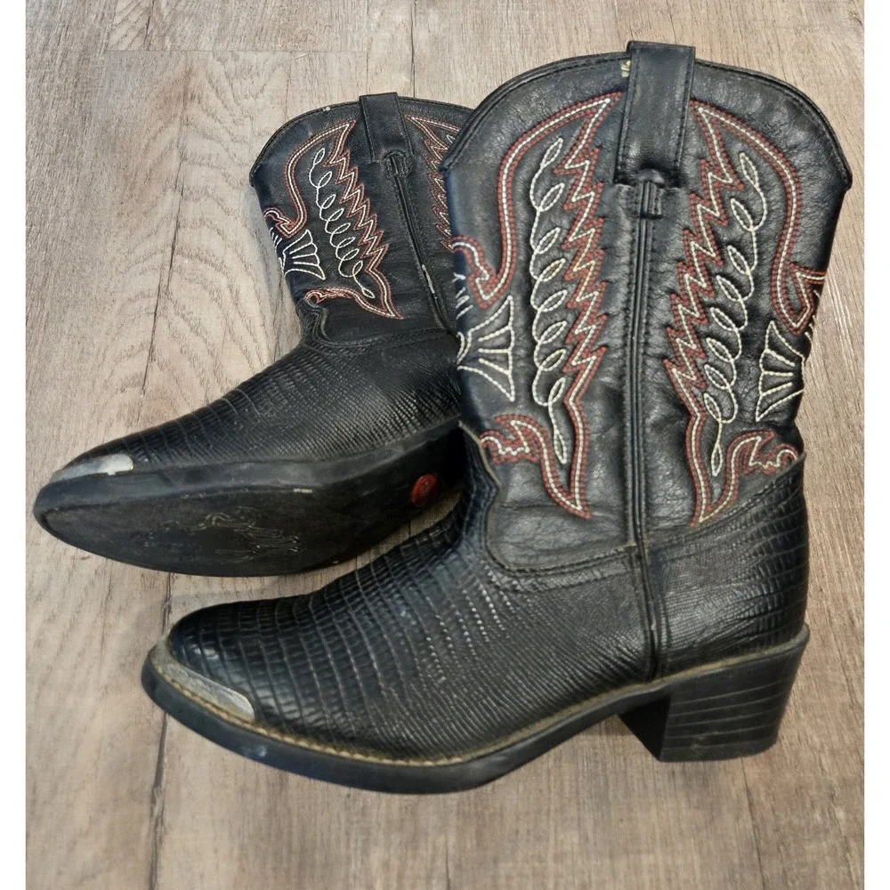 Durango BT840 Black Lizard Print Western Boots Boys Sz 1.5D
